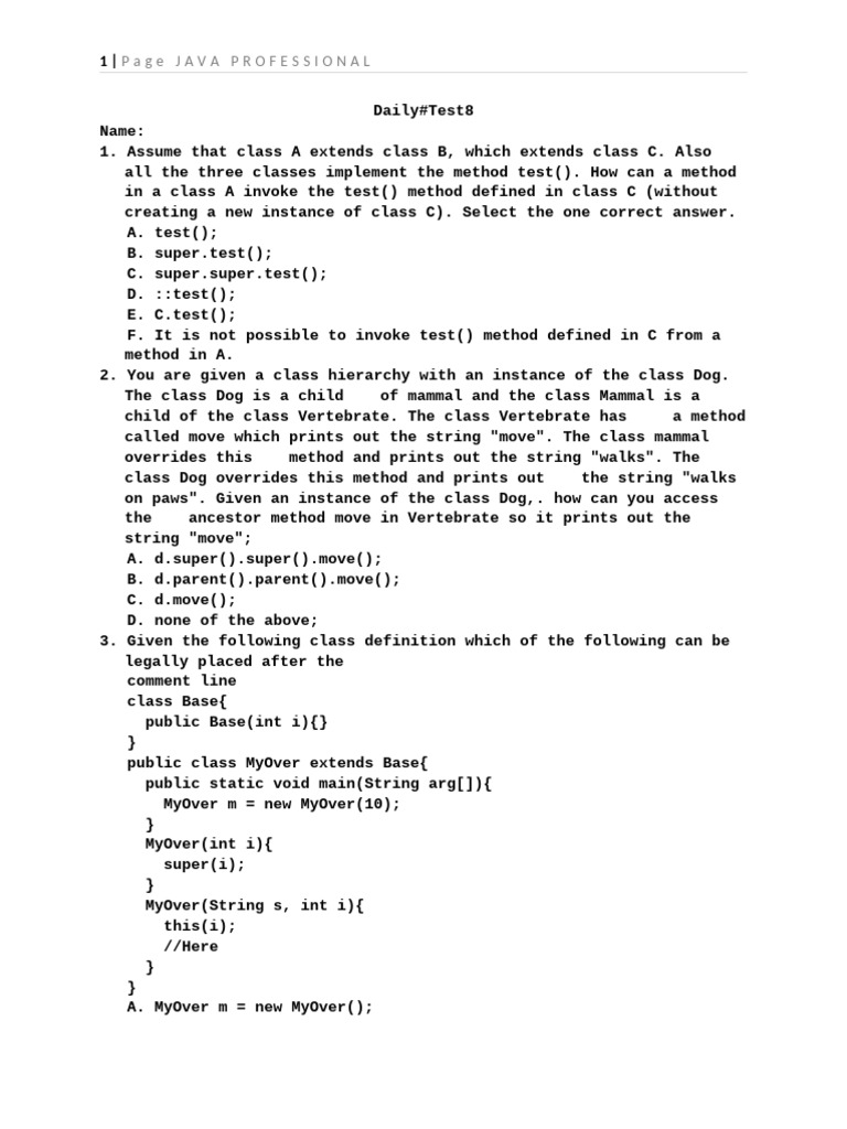 Java Inheritance and Method Invocation Quiz | PDF | Method (Computer ...