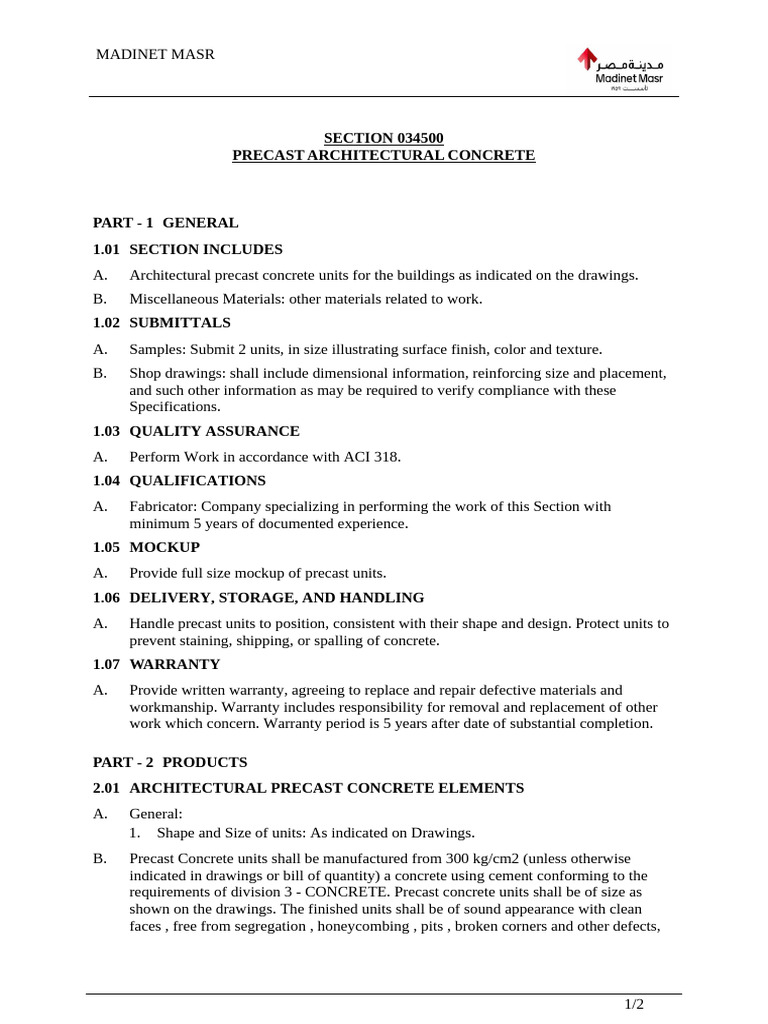 Architectural Precast Concrete Specs | PDF | Concrete | Precast Concrete