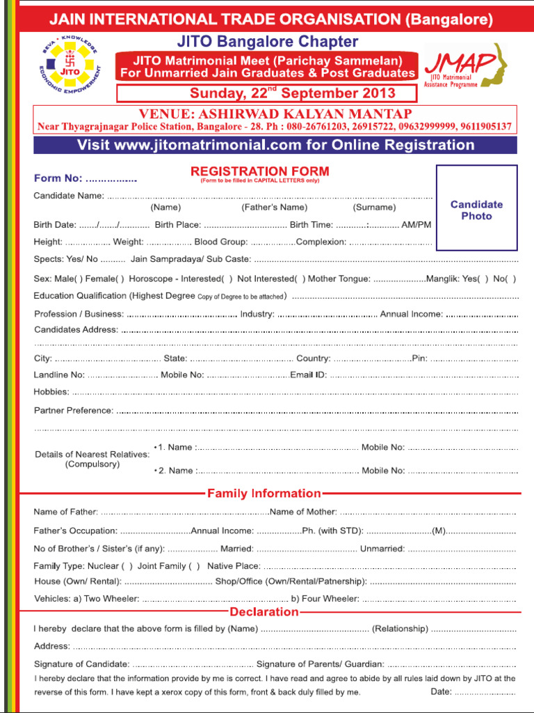 JITO Matrimonial Meet (Bangalore Chapter) | PDF