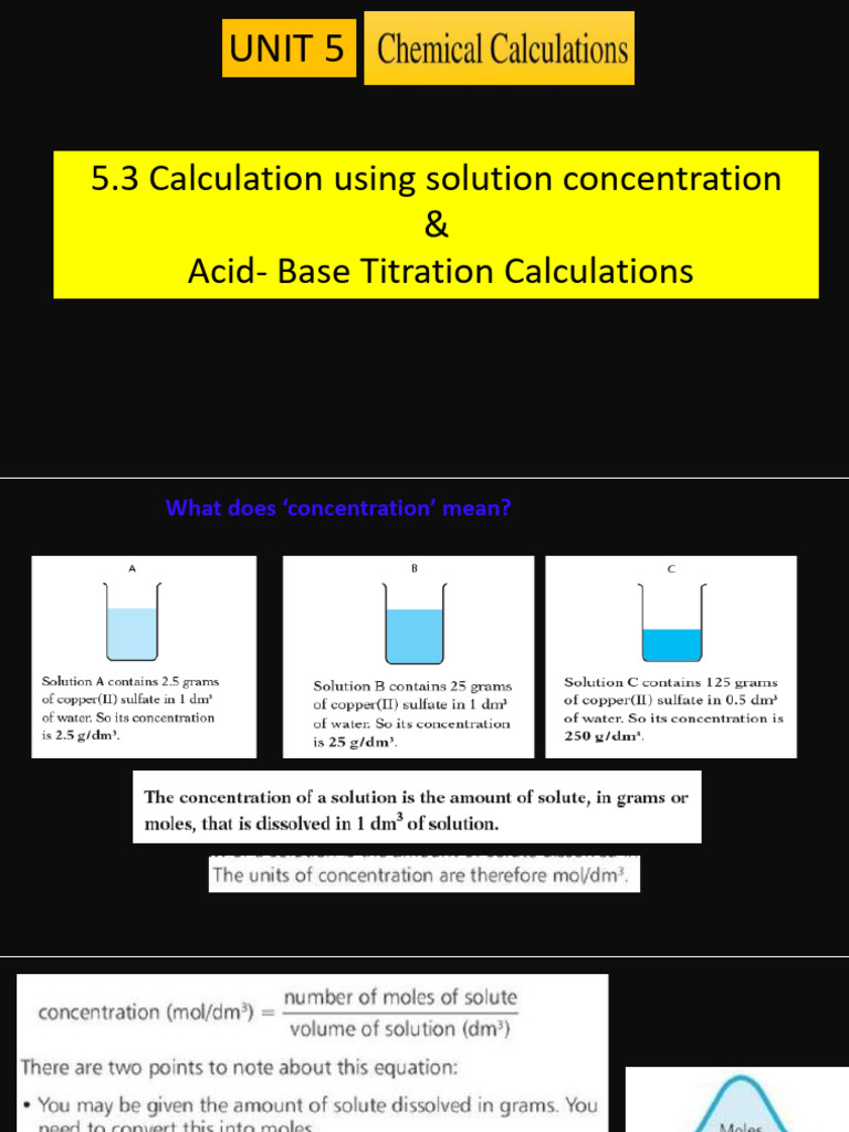 5.3 Calculation Using Solution Concentration & Titrations | PDF
