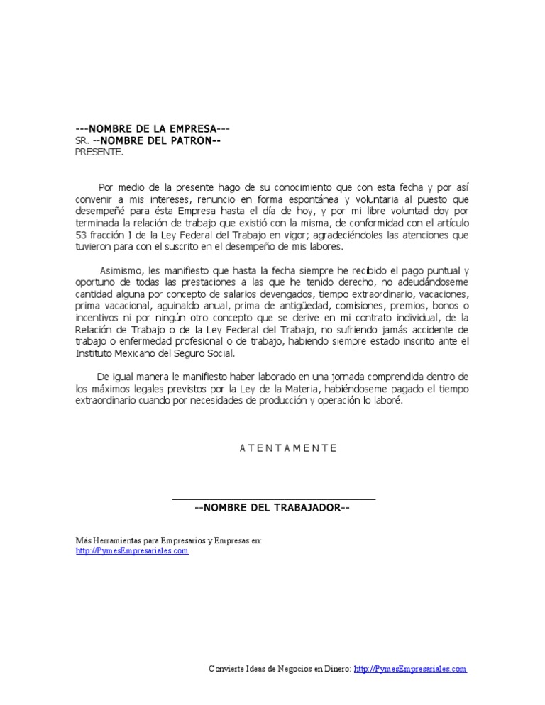 Carta renuncia voluntaria