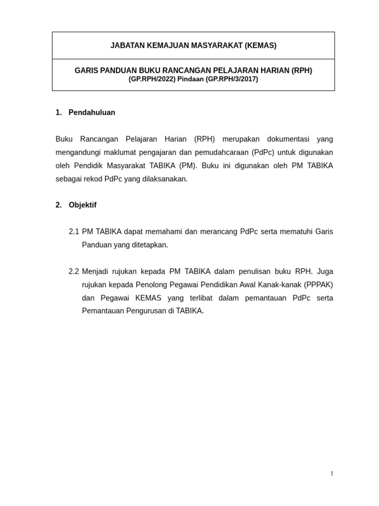 Panduan Rancangan Pelajaran Tadika | PDF