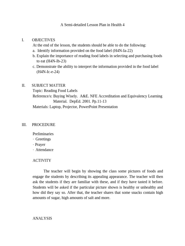 Lesson Plan: Understanding Food Labels | PDF | Lesson Plan | Nutrition ...