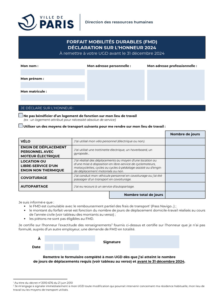 Déclaration FMD 2024 : Formulaire à Remplir | PDF | Transport | Véhicules
