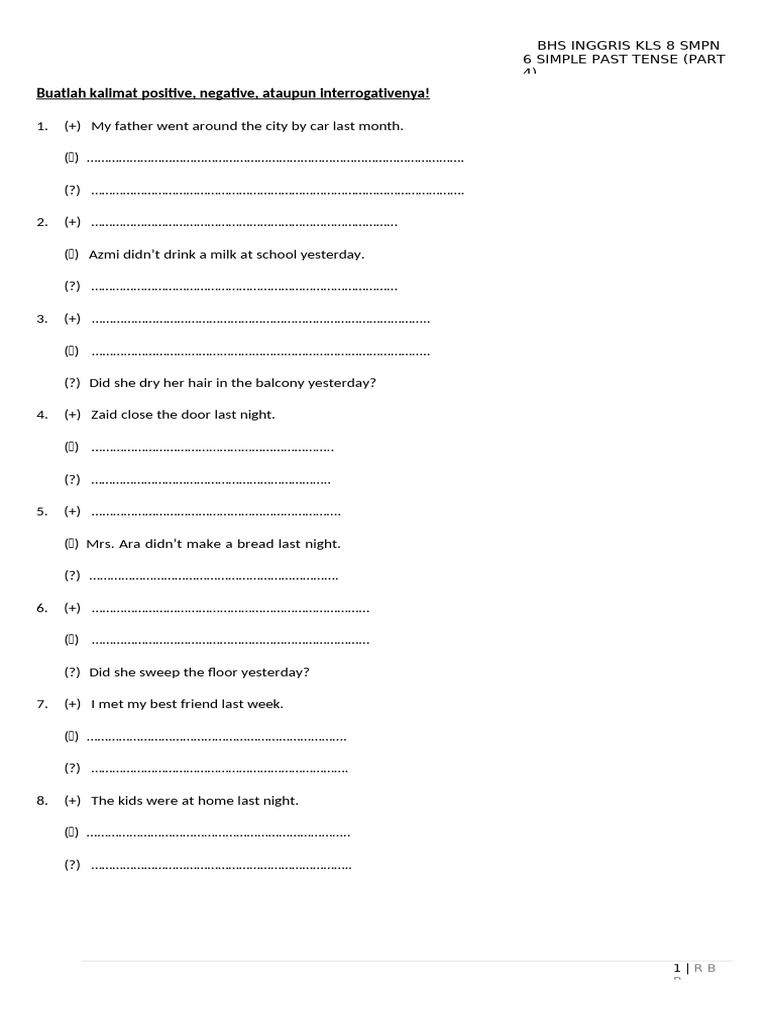 Bhs Inggris Kls 8 - Simple Past Tense Part 4 | PDF | Chess | Chess Theory
