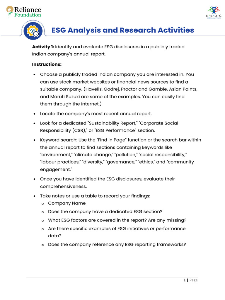 ESG Analysis of Indian Companies | PDF | Business | Economy And The ...