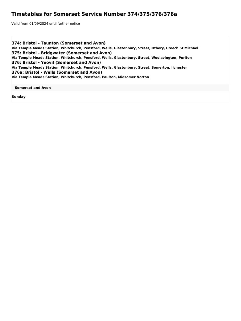 Timetable - 374 375 376 376a | PDF | Somerset