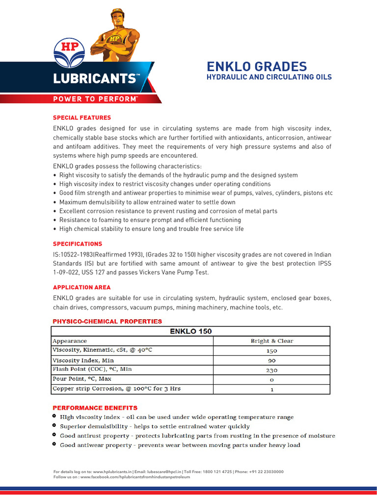 ENKLO 150 Hydraulic Oil Features | PDF