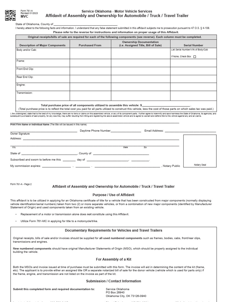Ownership For Automobile Affidavit R01-2023 | PDF | Truck | Vehicles