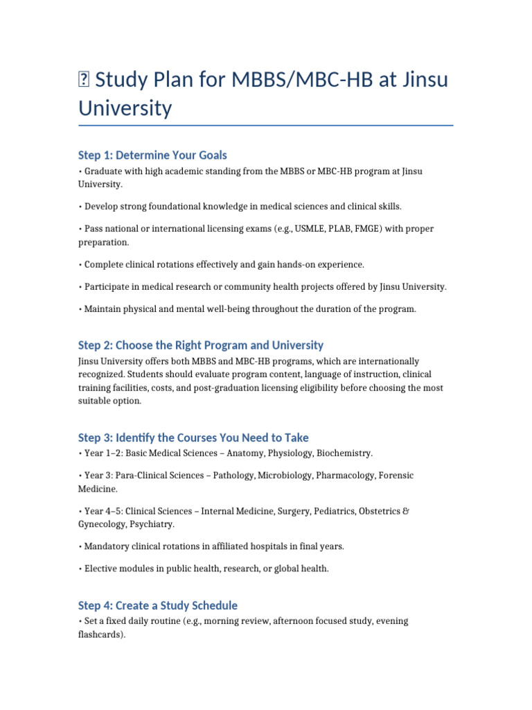 MBBS/MBC-HB Study Plan at Jinsu University | PDF | Medicine | Health Care