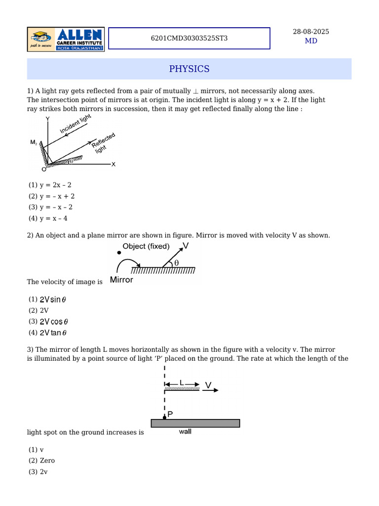Physics Problems on Light and Mirrors | PDF | Mitosis | Redox