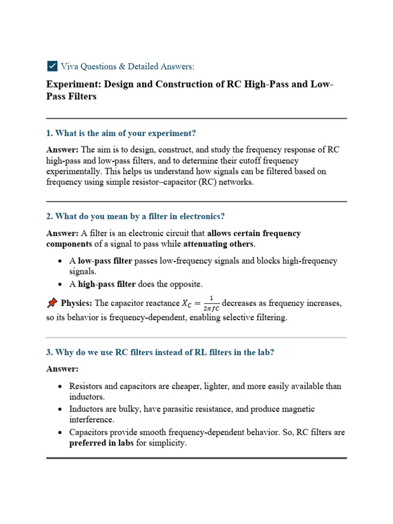 RC Filter Design: High-Pass & Low-Pass | PDF | Diode | Low Pass Filter