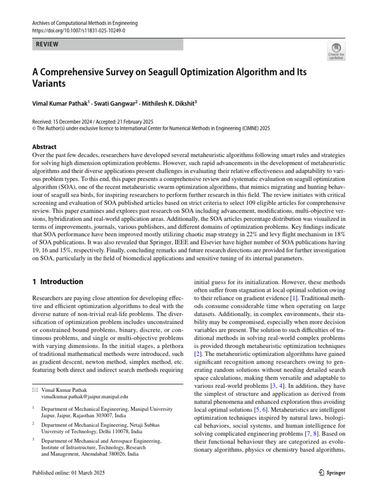 Seagull Optimization Algorithm Review | PDF | Mathematical Optimization ...