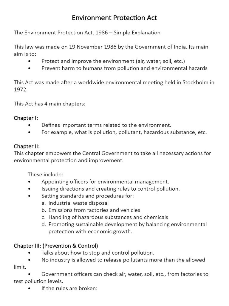 Overview of India's Environment Protection Act | PDF | Pollution ...