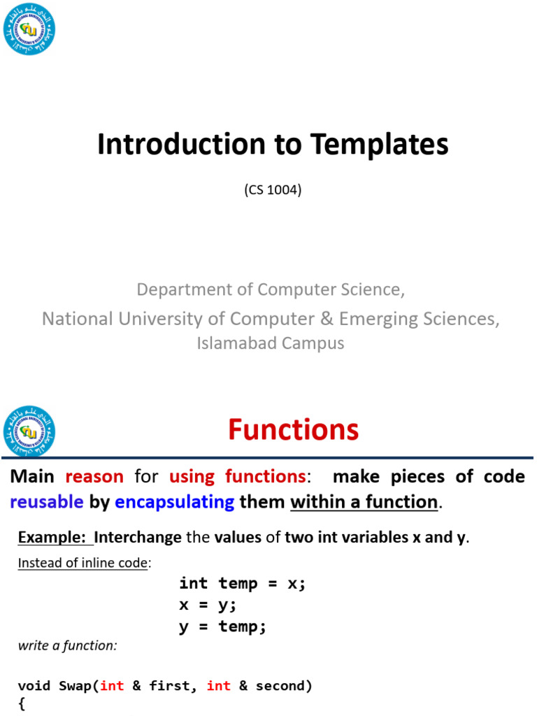 CS 1004 Introduction To Templates | PDF | Parameter (Computer ...