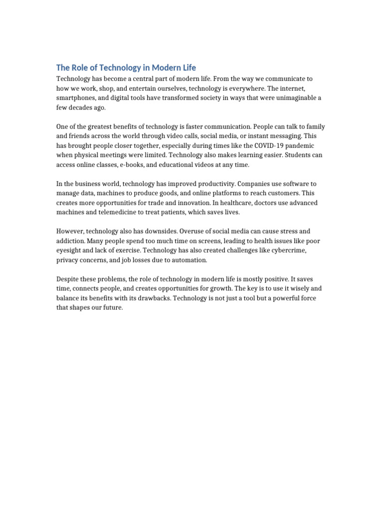 Technology's Impact on Modern Life | PDF