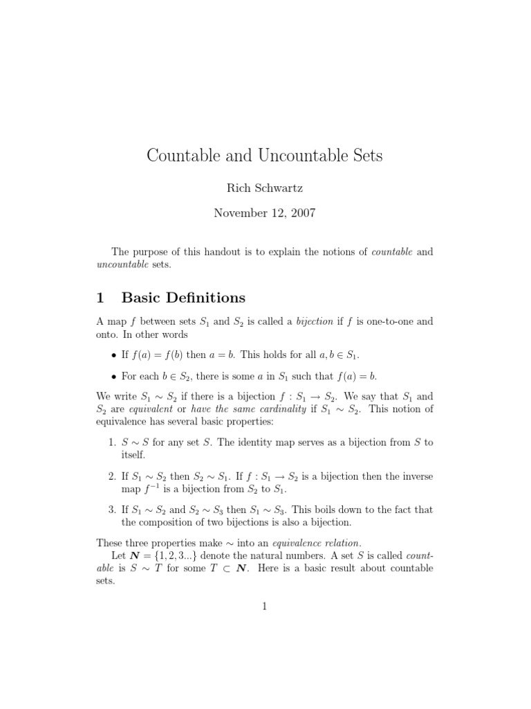 Countable And Uncountable Sets Pdf