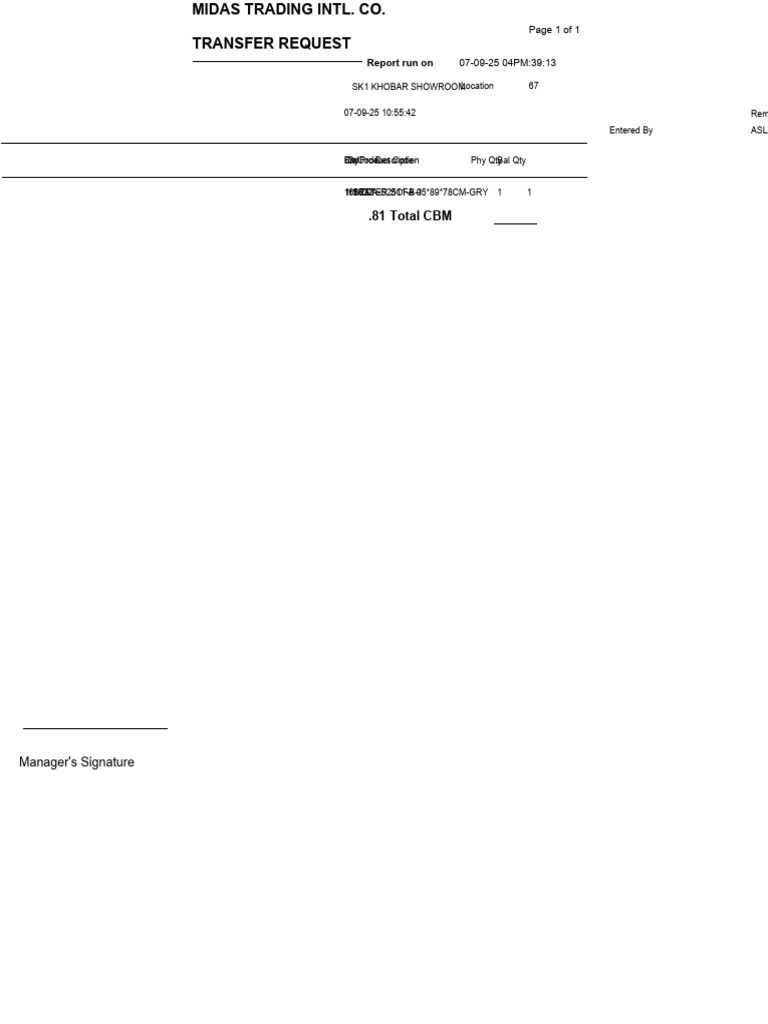 Midas Trading Transfer Request Document | PDF