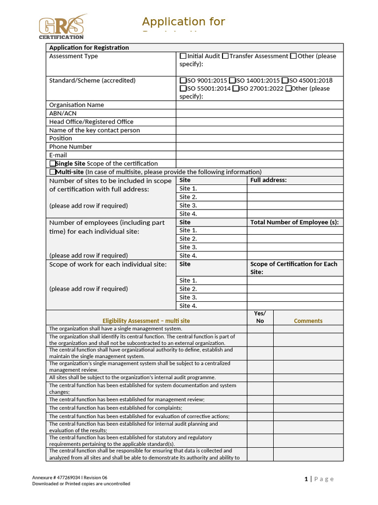 ISO Certification Registration Application | PDF | Risk | Information
