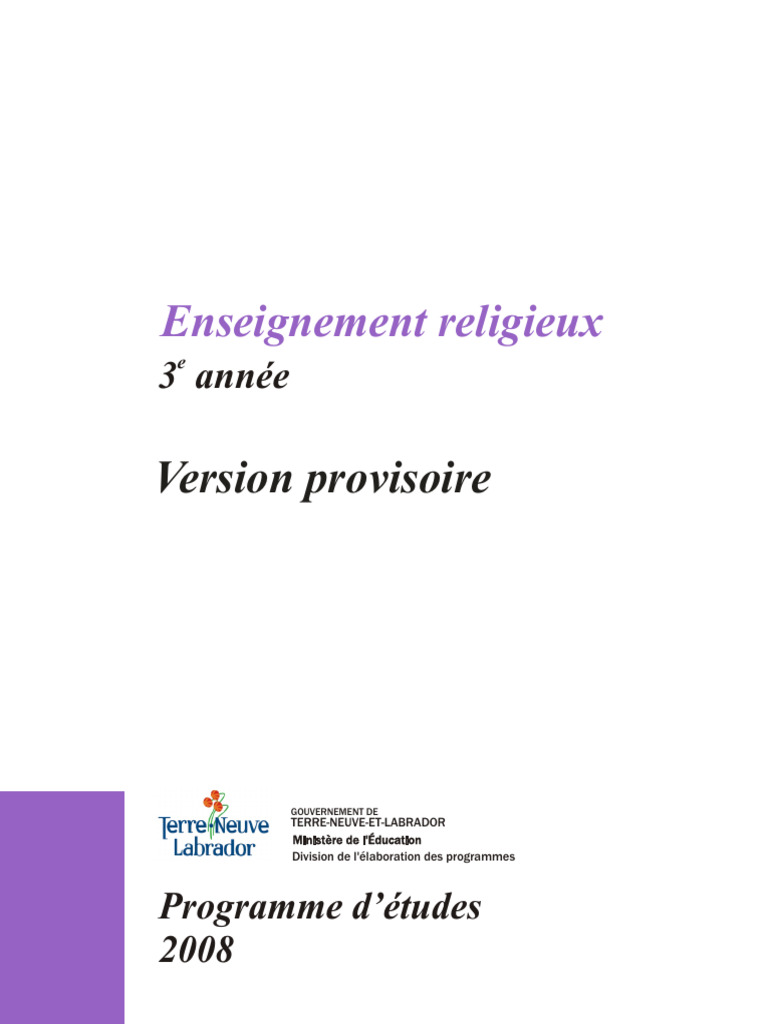 Programme d'Études en Enseignement Religieux 3e Année | PDF ...
