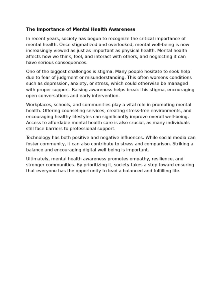 Mental Health Awareness and Its Impact | PDF