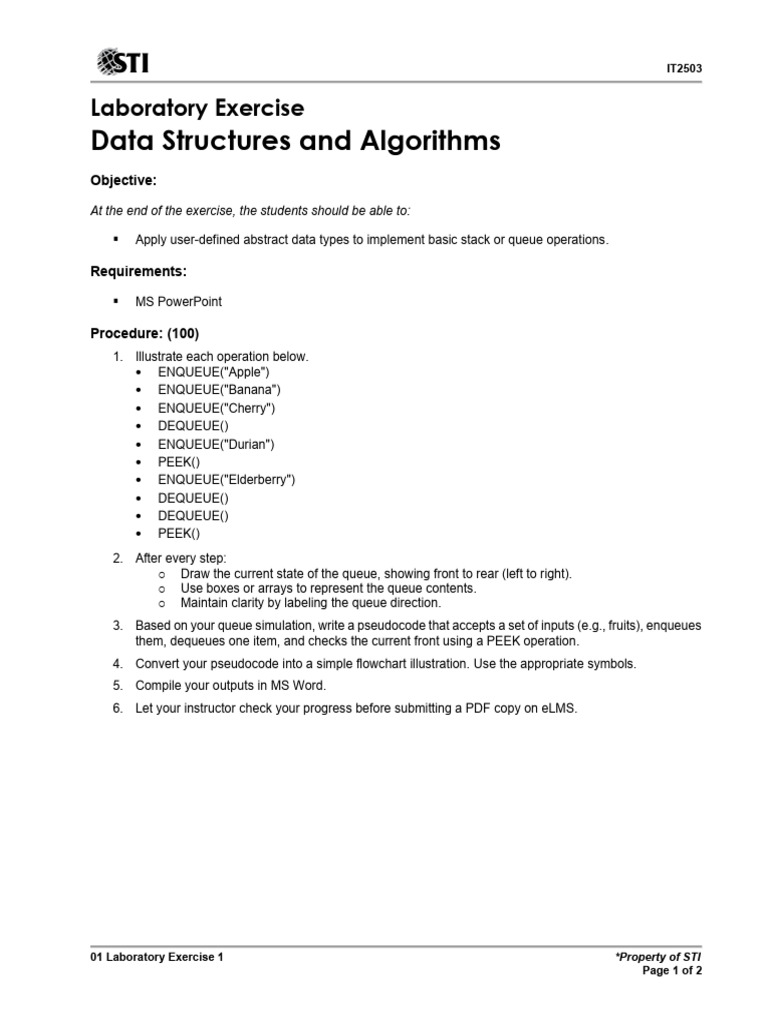 01 Laboratory Exercise 1 | PDF | Queue (Abstract Data Type) | Computer ...