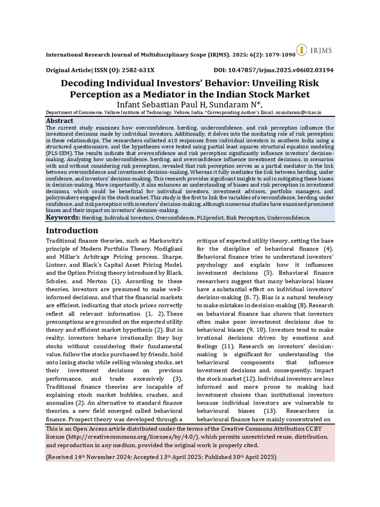 Investor Behavior and Risk Perception in India | PDF | Behavioral ...