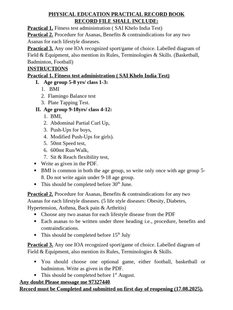 Physical Education Practical Record Guide | PDF
