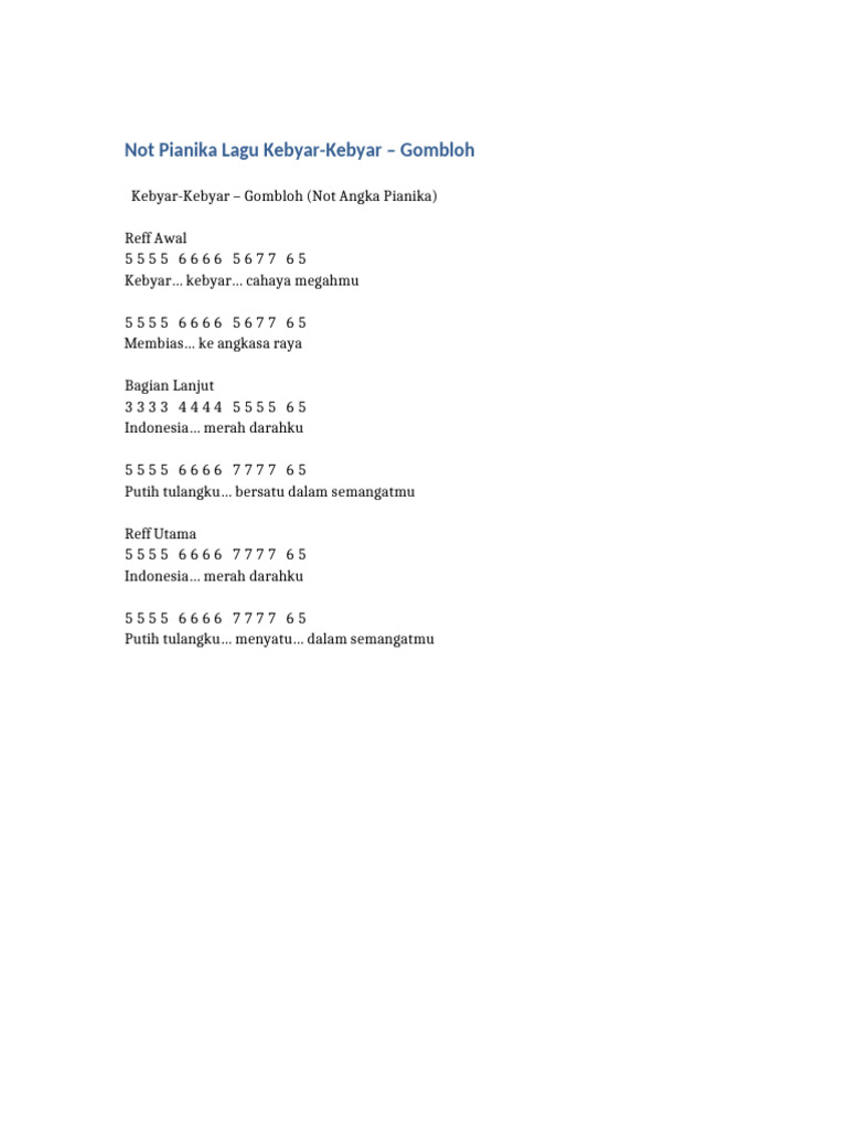 Not Pianika Kebyar-Kebyar Gombloh | PDF