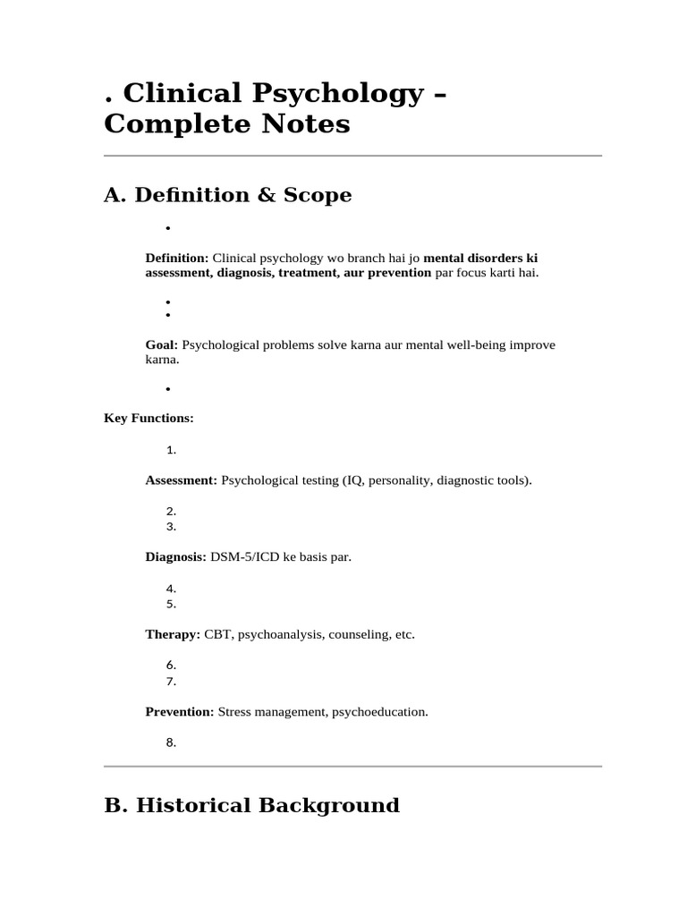 Clinical Psychology Overview and Notes | PDF | Psychology | Psychotherapy