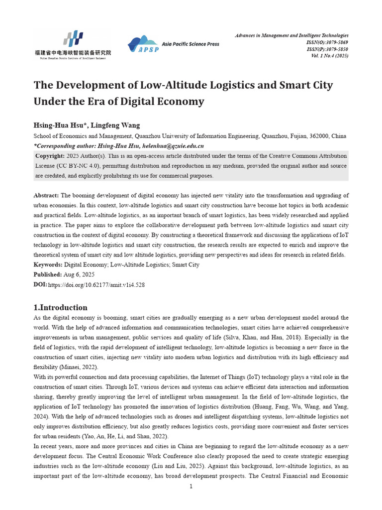 The Development of Low-Altitude Logistics and Smart City Nder The Ra of ...