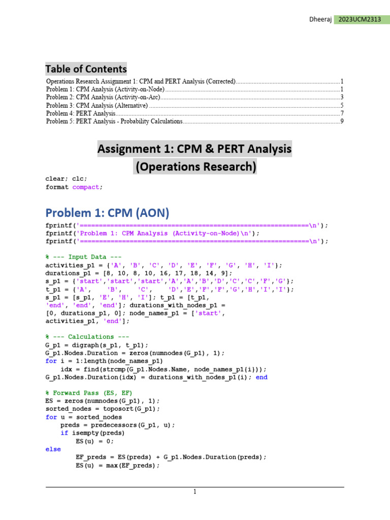 CPM and PERT Analysis Assignment | PDF | Theoretical Computer Science ...