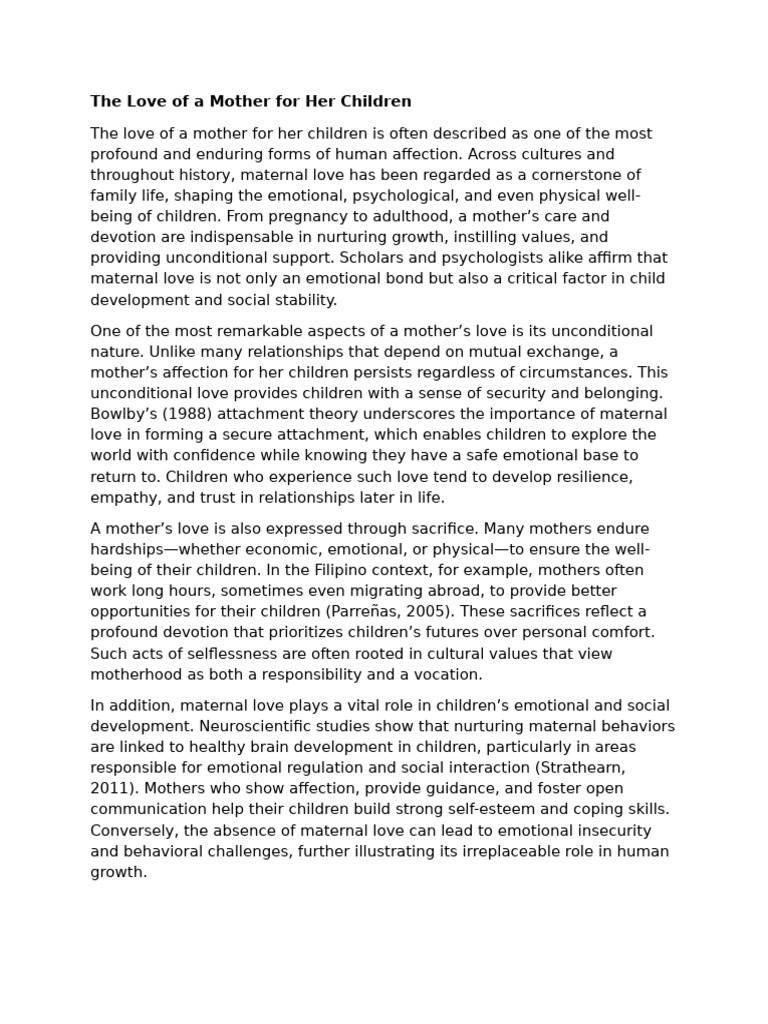 Unconditional Love of Mothers | PDF | Love | Attachment Theory