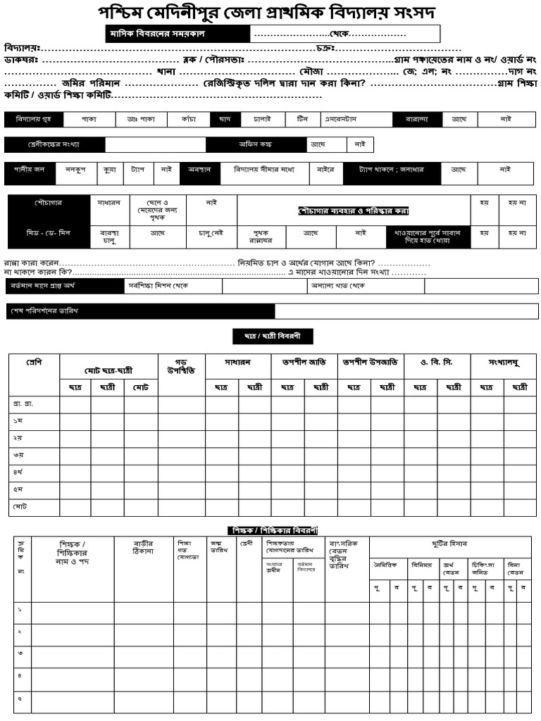 RETURN FORMAT For Class V Added Schools (Paschim Medinipur) | PDF