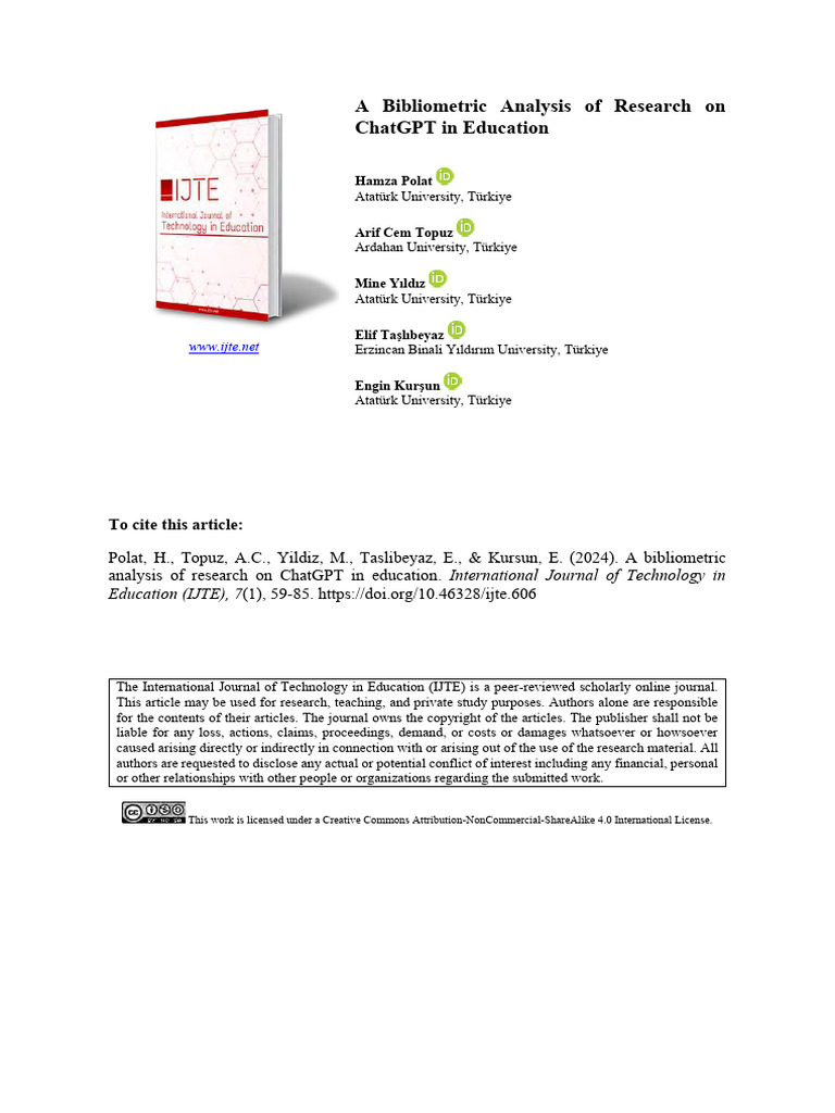 ChatGPT in Education: A Bibliometric Study | PDF | Artificial ...