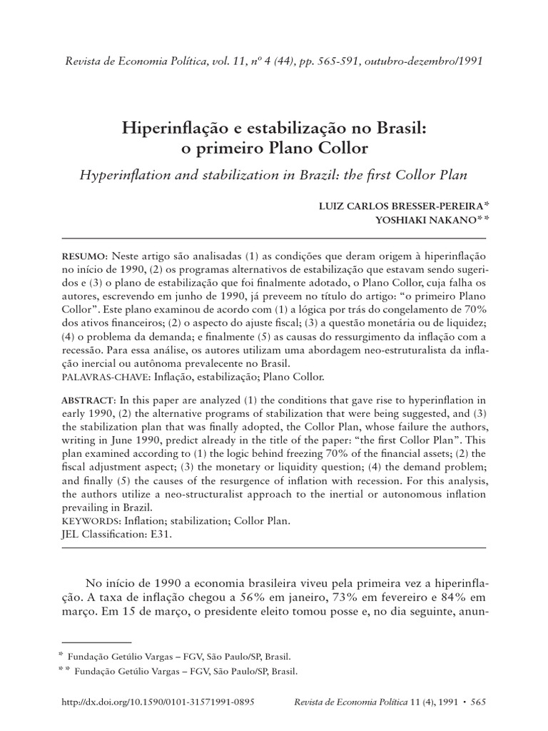 Hiperinflação e o Primeiro Plano Collor | PDF | Oferta de moeda | Inflação