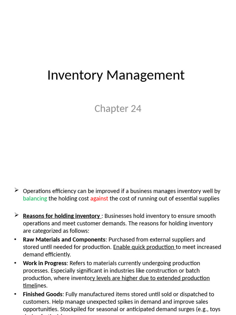 Chapter 24 Inventory Management | PDF | Inventory | Lean Manufacturing