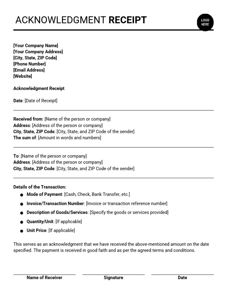 Acknowledgment Receipt (Letter) | PDF
