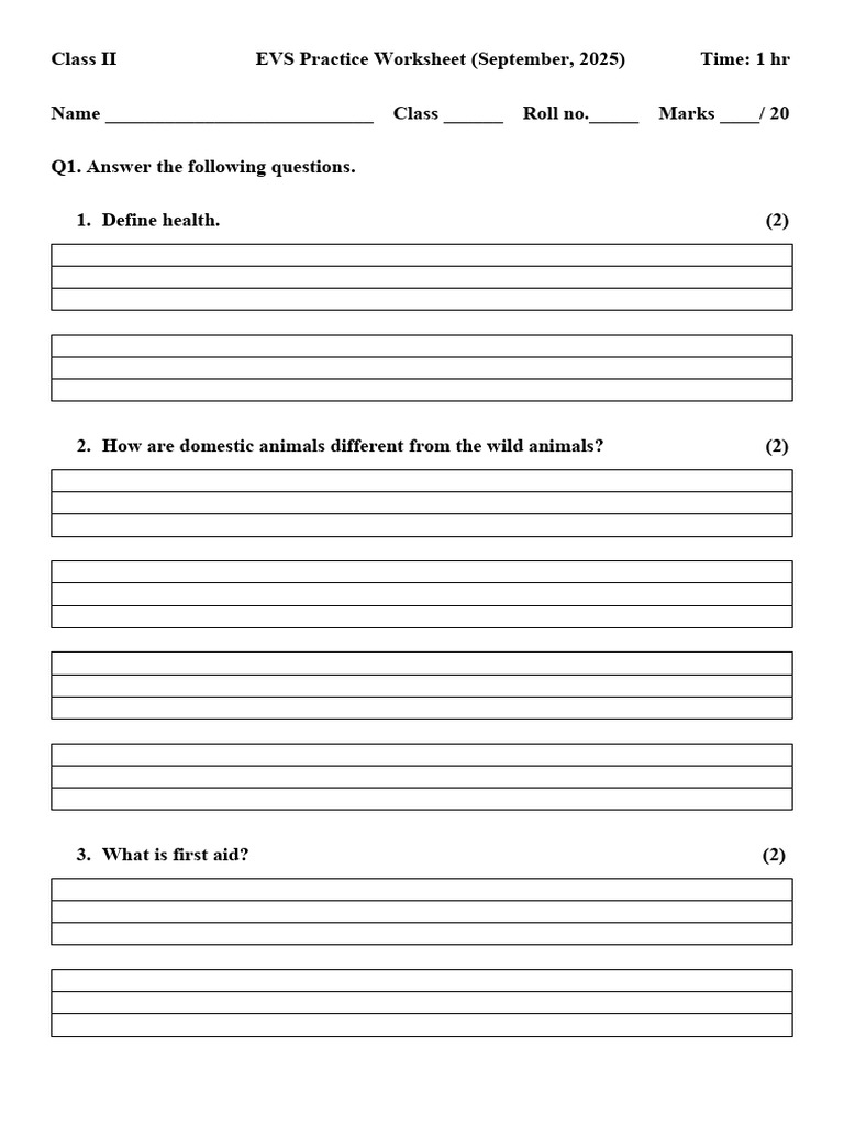 Evs Class 2 Practice Worksheet | PDF | Zoology