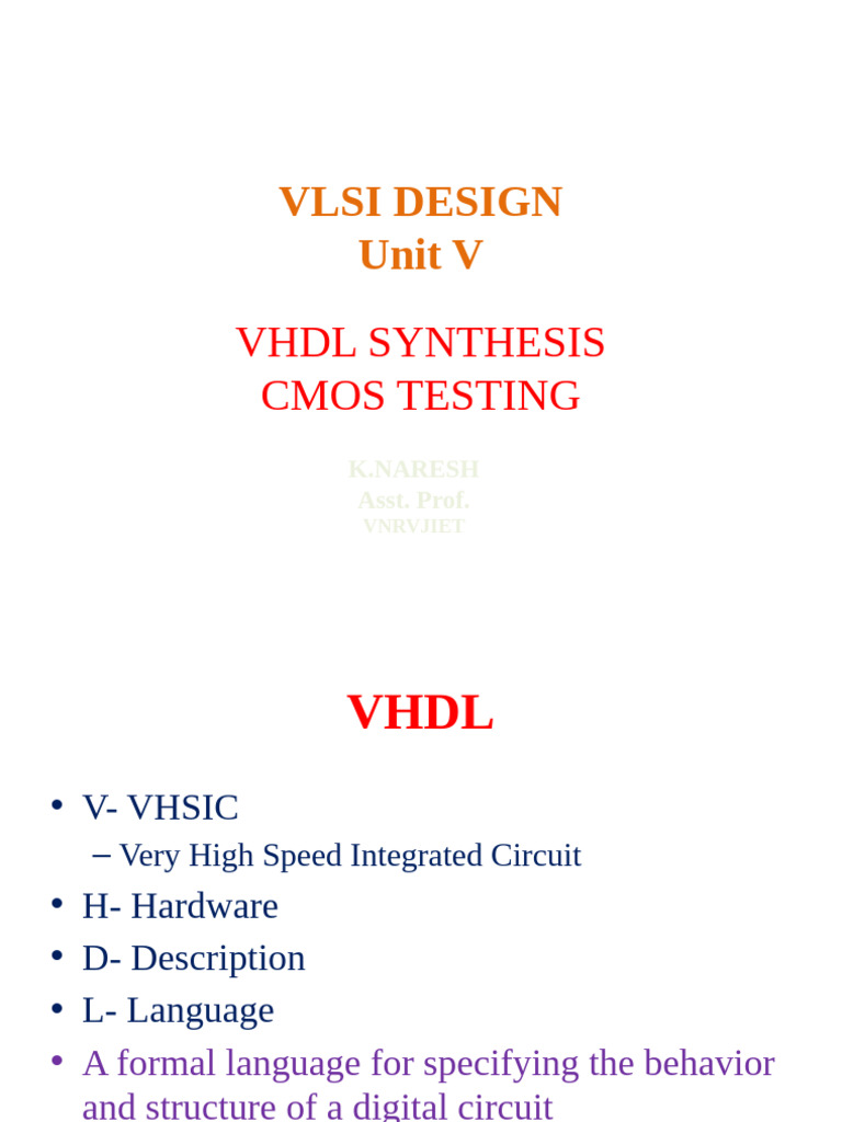 VHDL Synthesis and CMOS Testing Guide | PDF | Vhdl | Computing