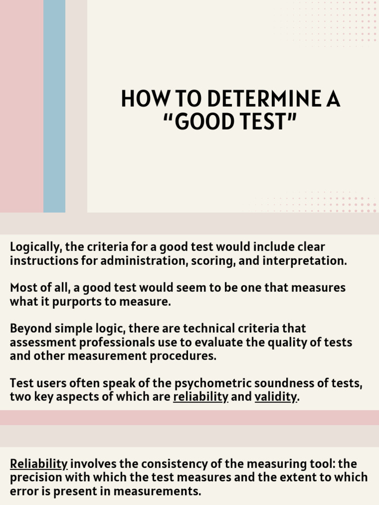 Criteria for a Good Test: Reliability & Validity | PDF | Validity ...