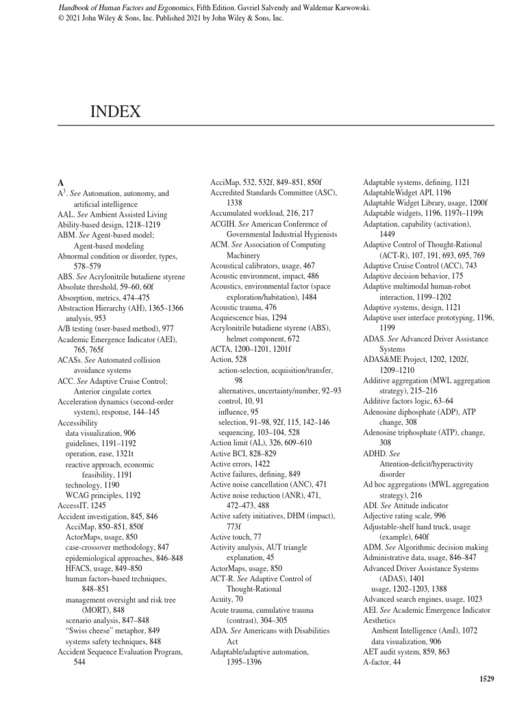 Handbook of Human Factors and Ergonomics - 2021 - Salvendy - Index ...