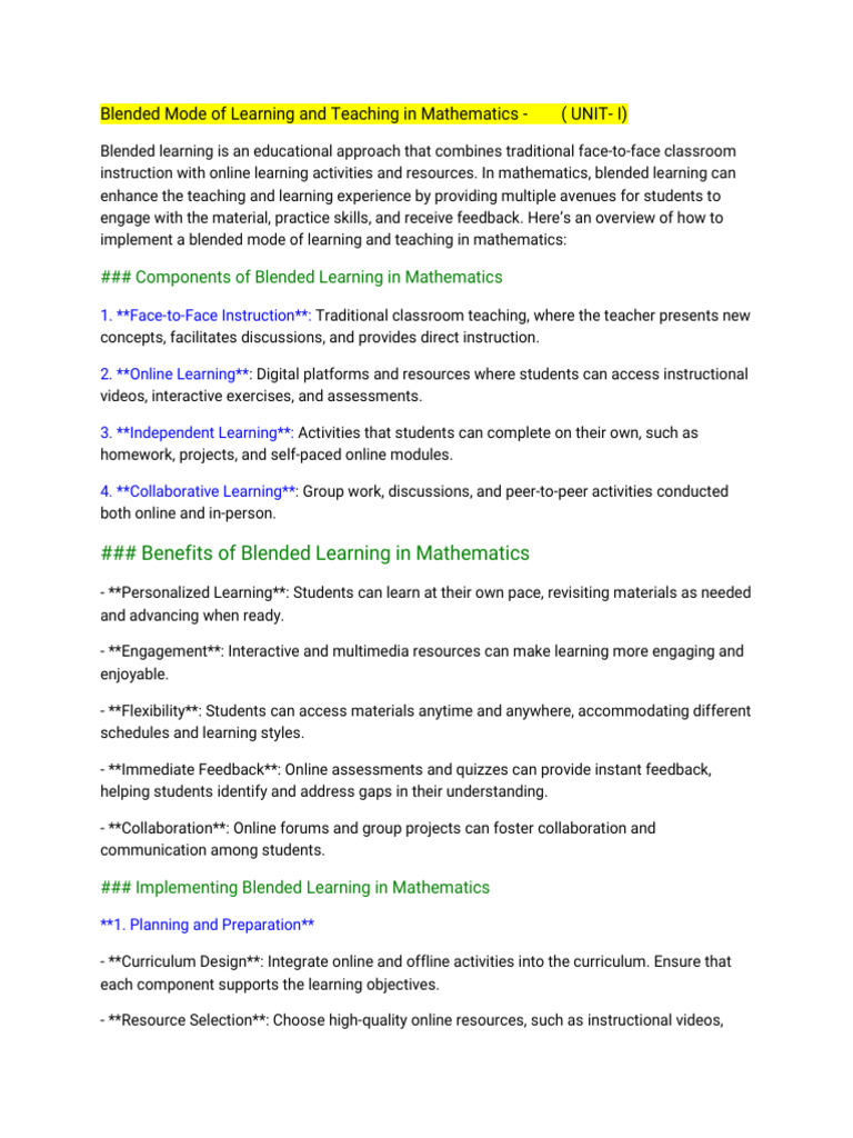 Blended Learning in Mathematics Guide | PDF | Educational Technology ...