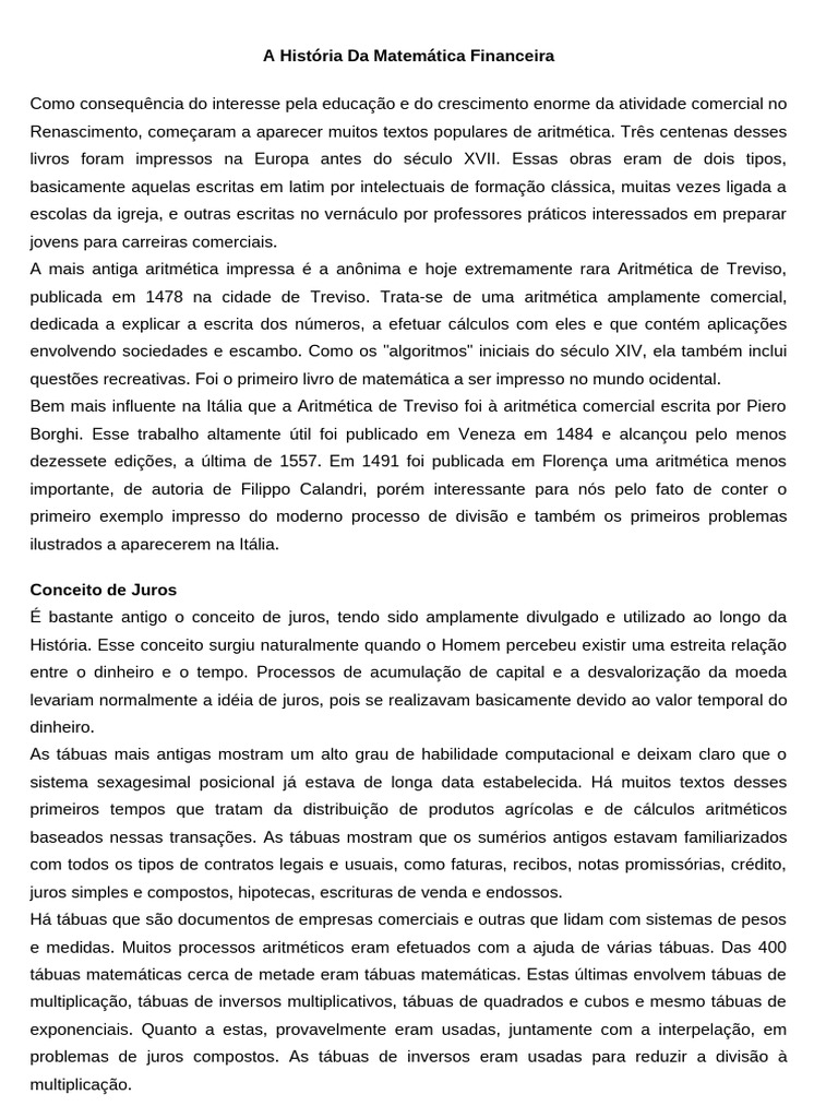 Evolução da Matemática Financeira | PDF | Empréstimos | Crédito