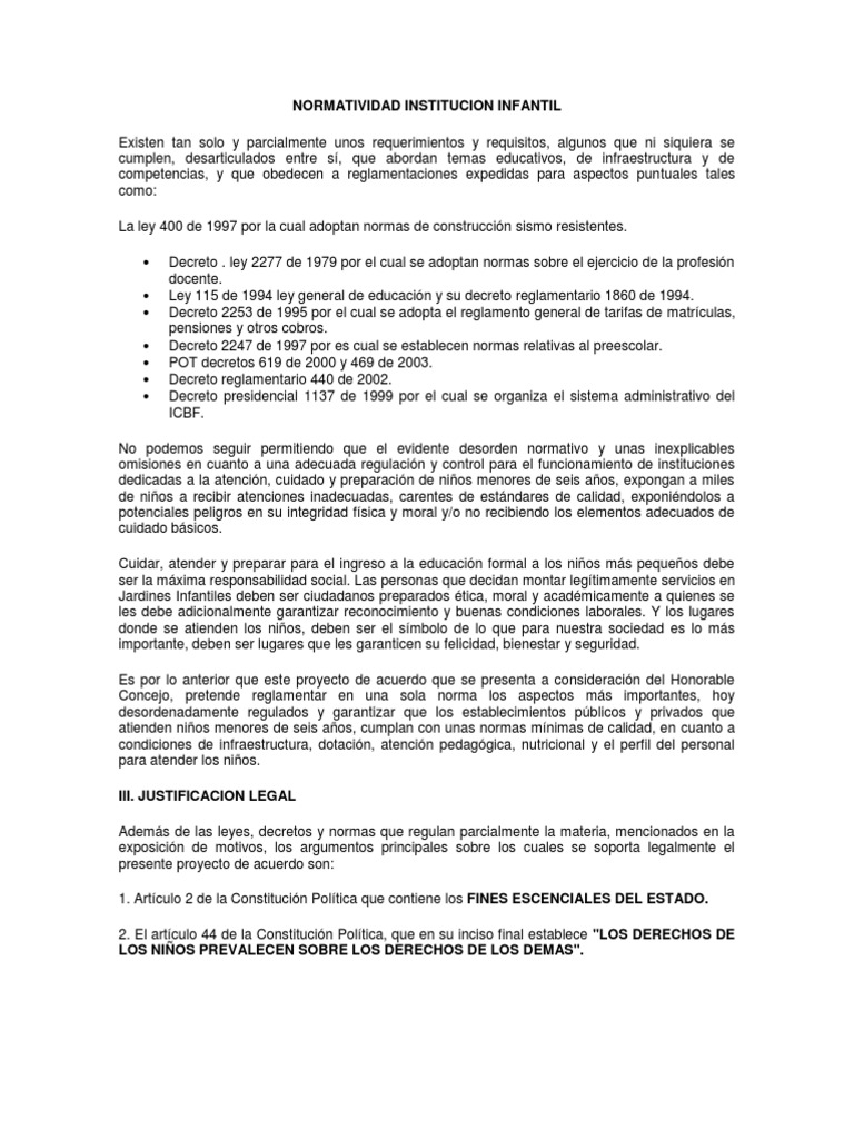 Normativa para Jardines Infantiles en Colombia | PDF | Jardín de ...