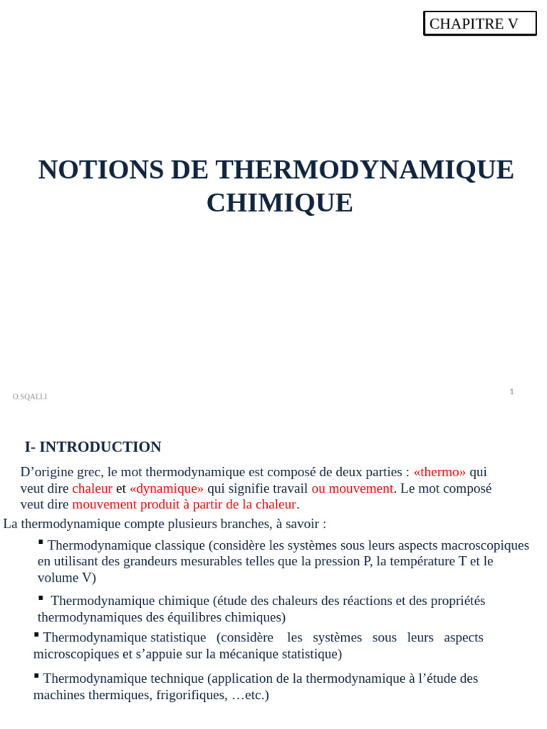 Notions de thermodynamique chimique | PDF | Thermodynamique | Équilibre ...