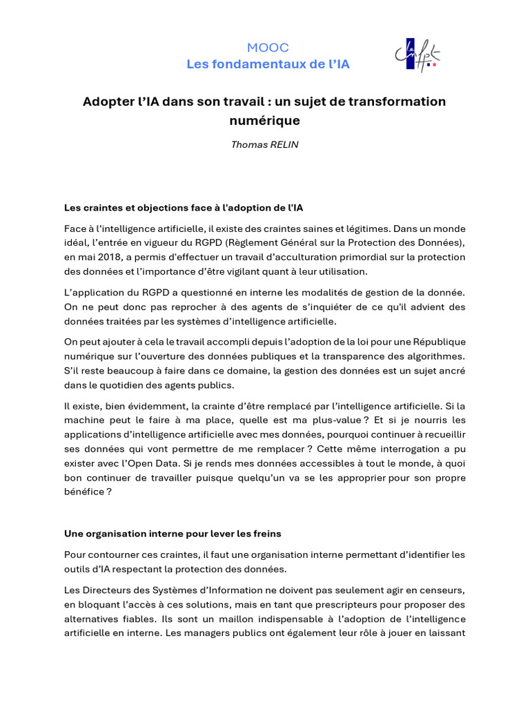 Adopter l'IA : enjeux et solutions | PDF | Intelligence artificielle ...