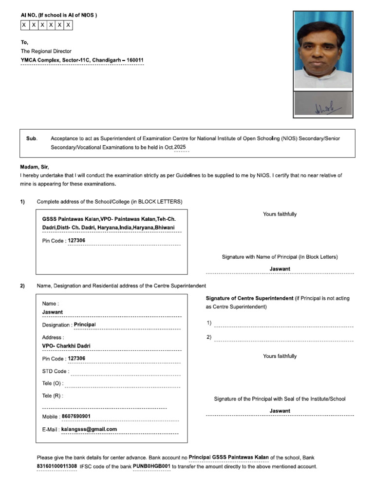 NIOS Form GSSS Paintawas | PDF