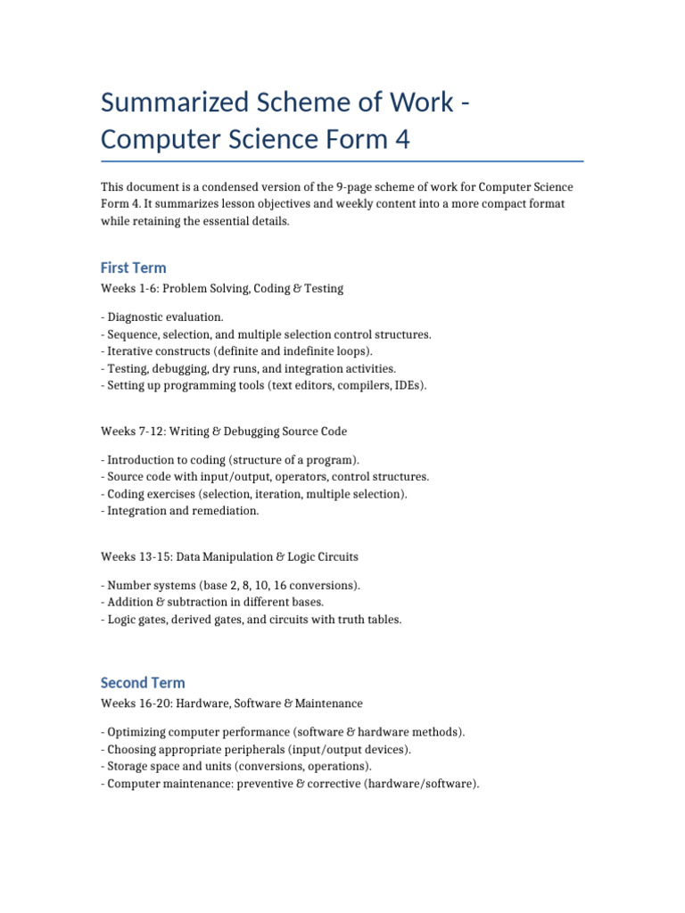 Computer Science Form 4 Scheme Overview | PDF