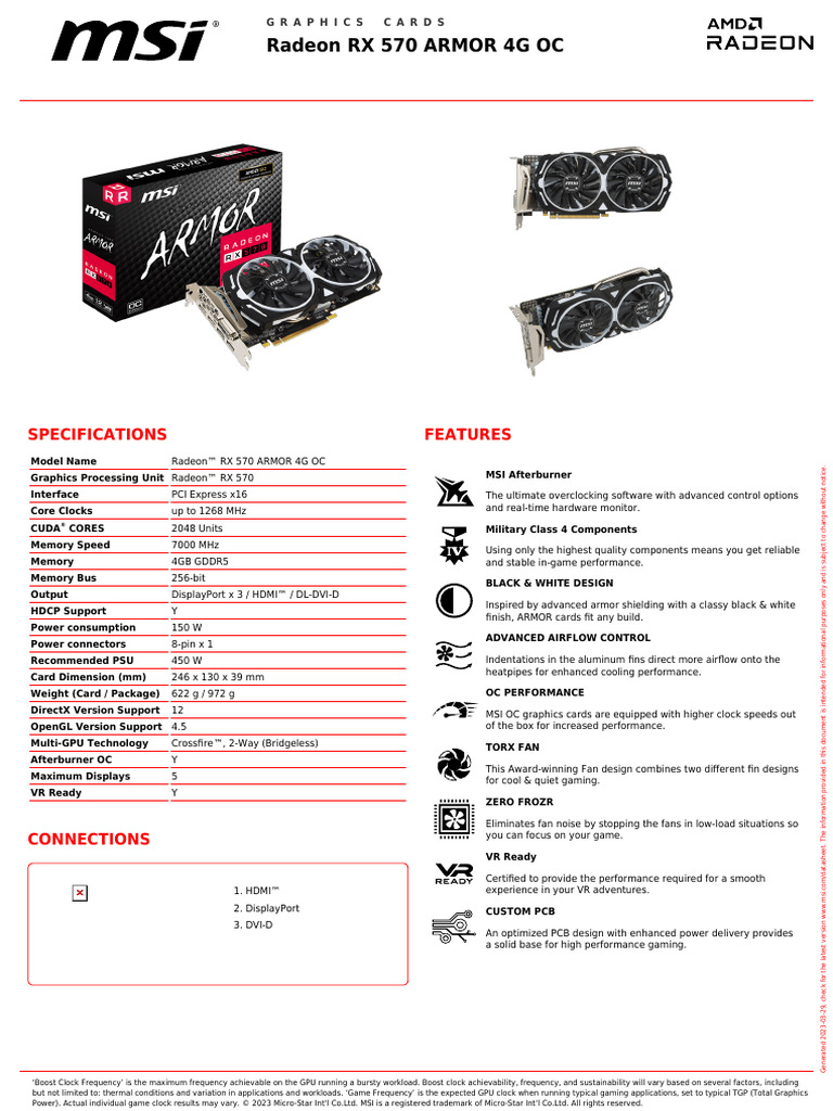 Radeon RX 570 ARMOR 4G OC Specs | PDF | Graphics Processing Unit ...
